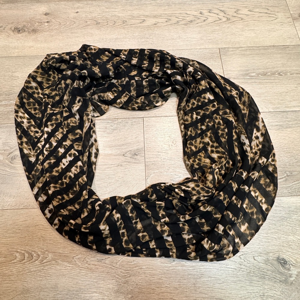 Calvin Klein Infinity Scarf Leopard Print Black Gold Cheetah Zebra Stripes